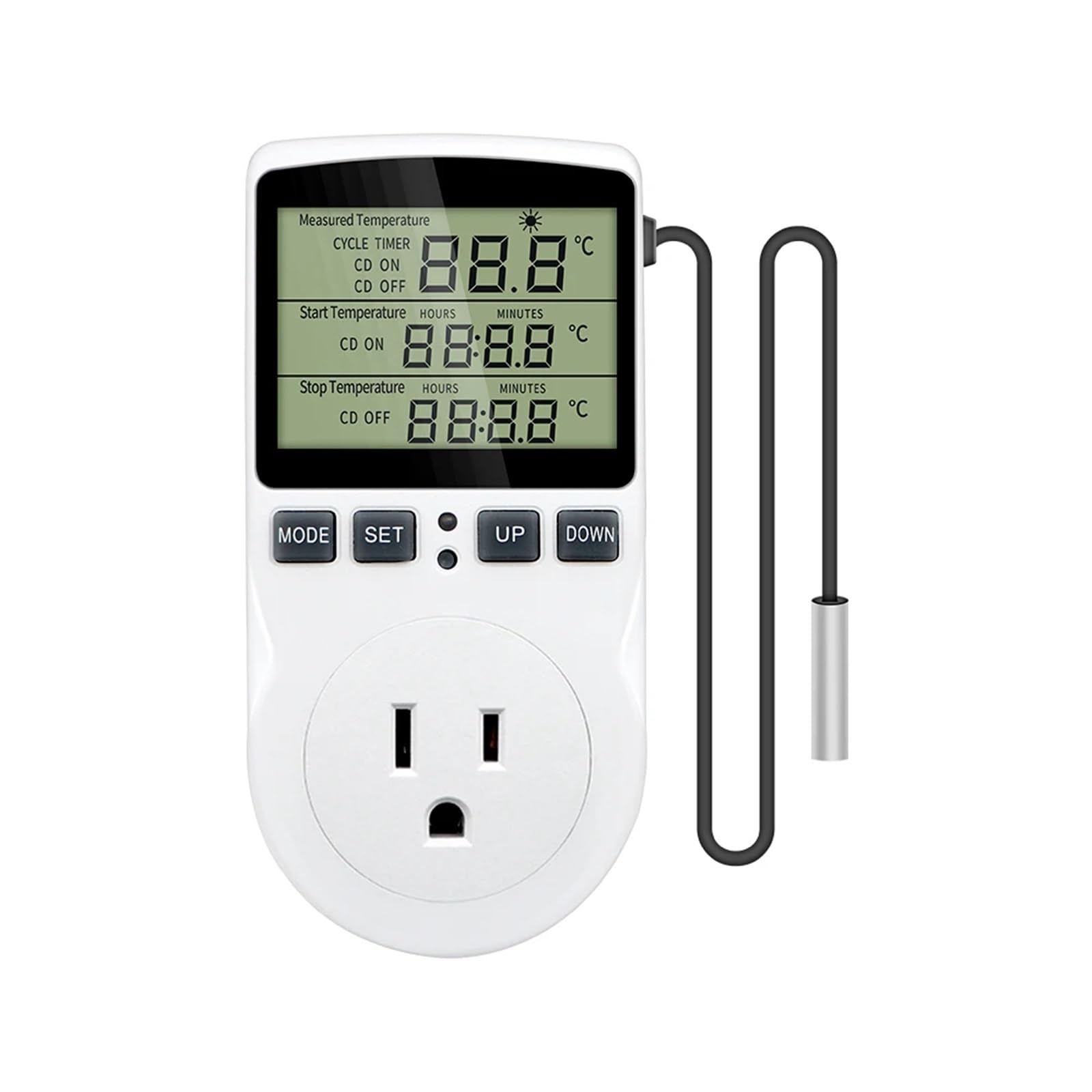 Thermostat Timer Socket Digital Temperature Controller Outlet Timer Switch with Sensor Probe Heating Cooling 110V~230V(US Plug)