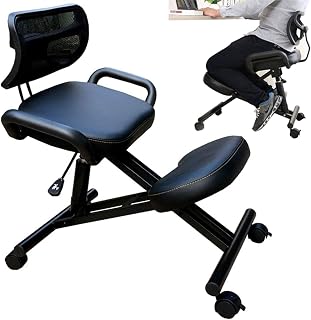 Silla de Rodillas Ajustable en Altura Taburete de Rodillas Ergonómica con Ruedas y Respaldo Sillas Ergonomicas Oficina para Alivia la Fatiga del Cuello y Las Piernas