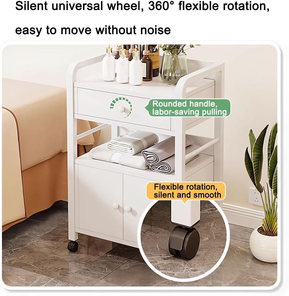Zfmnoyev Salon Trolley Cart with Wheels, Storage Salon Stations for Hair Stylist, Large Mobile Storage Cabient, Storage Shelves Organizer Trolley for Bathroom Kitchen Office Workshop(White-A)