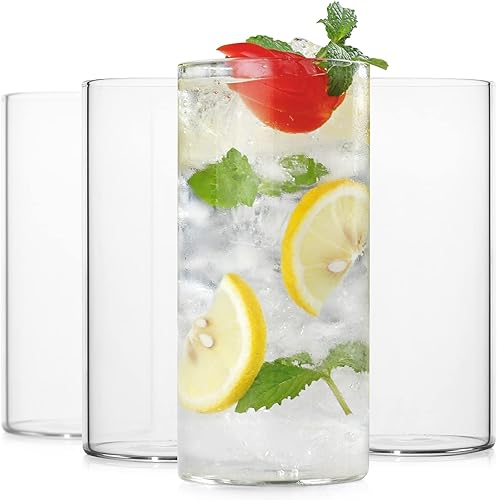 LUXU Vasos para beber de 13 onzas, juego de 4 vasos altos finos, cristalería de bar elegante para agua, jugo, cerveza, bebidas y cócteles y bebidas