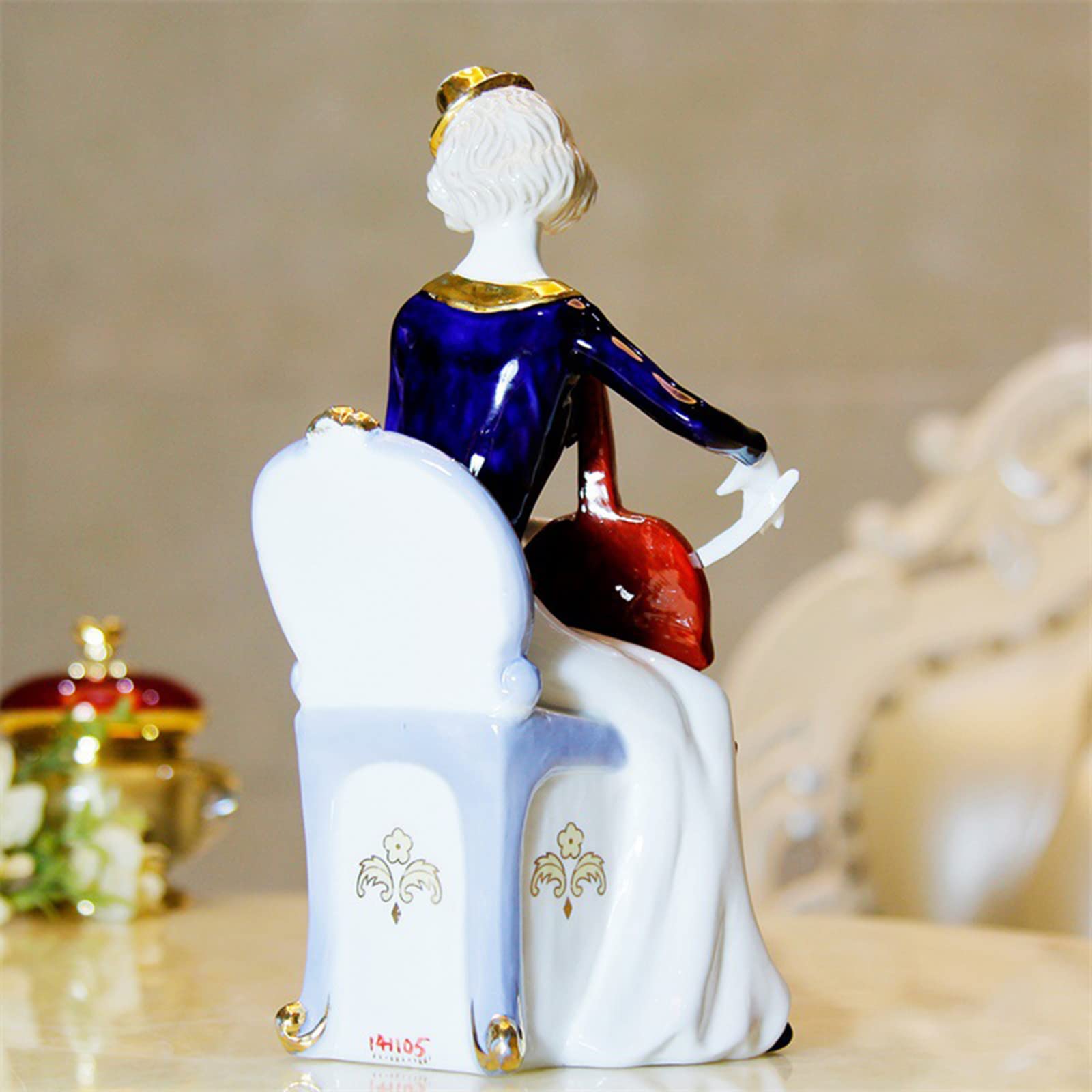 Gioca A Violino Figura Porcellana Seduta Elegante Ragazza Statua Violino Musica Scultura Domestica Desktop Ornamento per Musica Amante Regalo,Bianca
