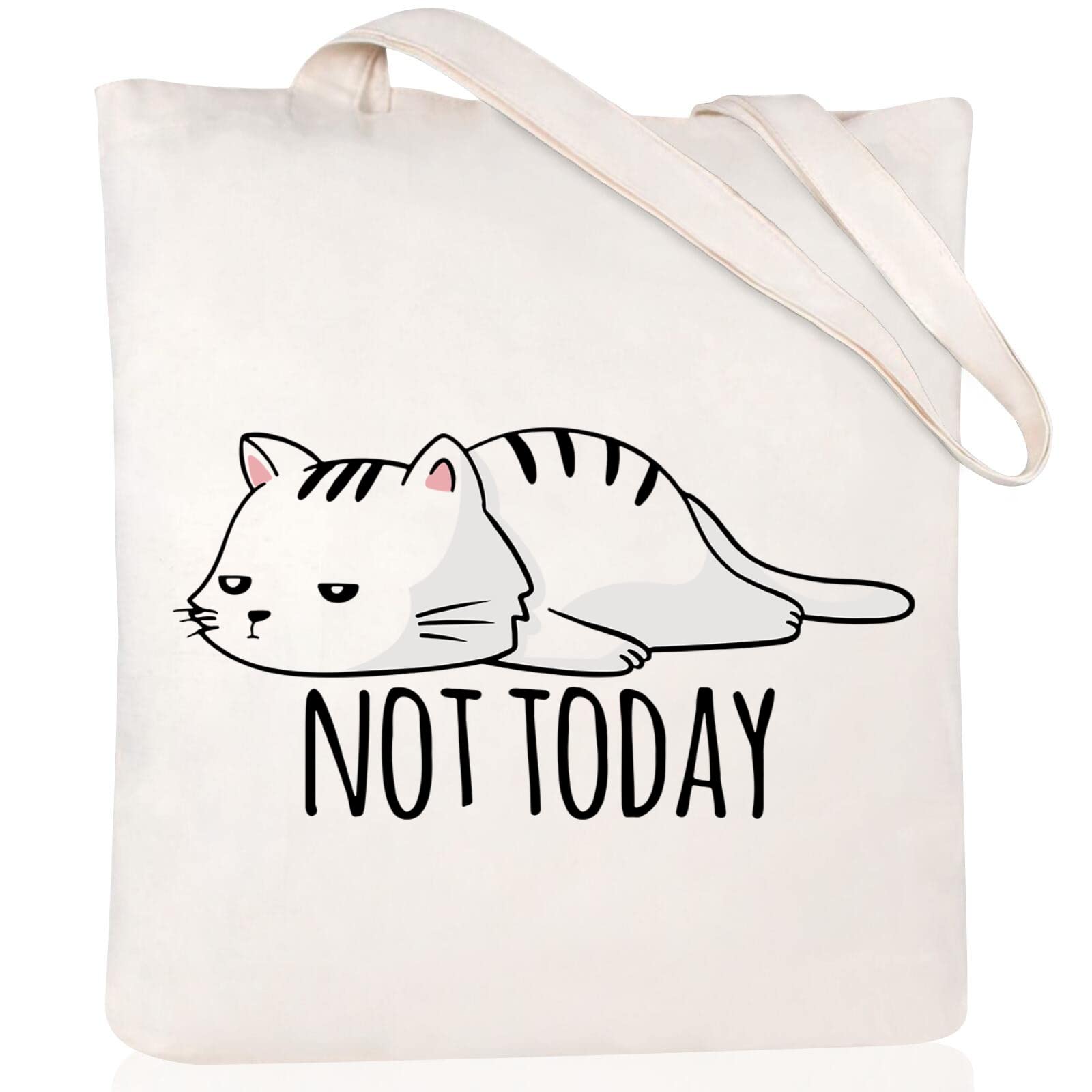 Andeiltech Canvas Tote Bag for Women Aesthetic Cute Cat Shopping Grocery Reusable Bags with Inner Zipper Women Gift