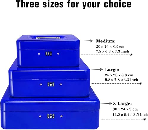 Miniatura 3 de Caja de efectivo de acero con cerradura de combinación, organizador de dinero pequeño de metal con bandeja de dinero extraíble, caja de