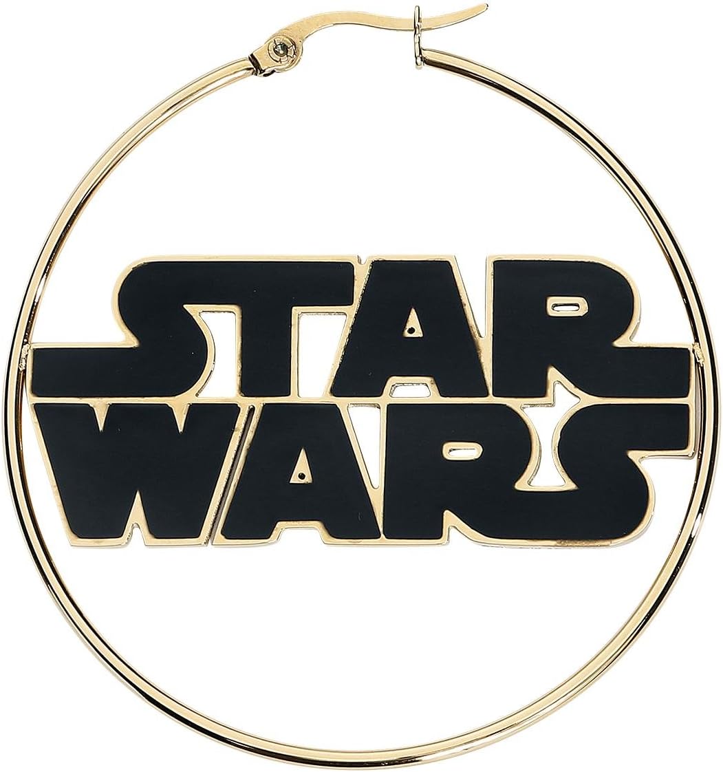 Star Wars Jewelry Logo Stainless Steel Gold IP 50mm Hoop Earrings (SALES1SWMD)