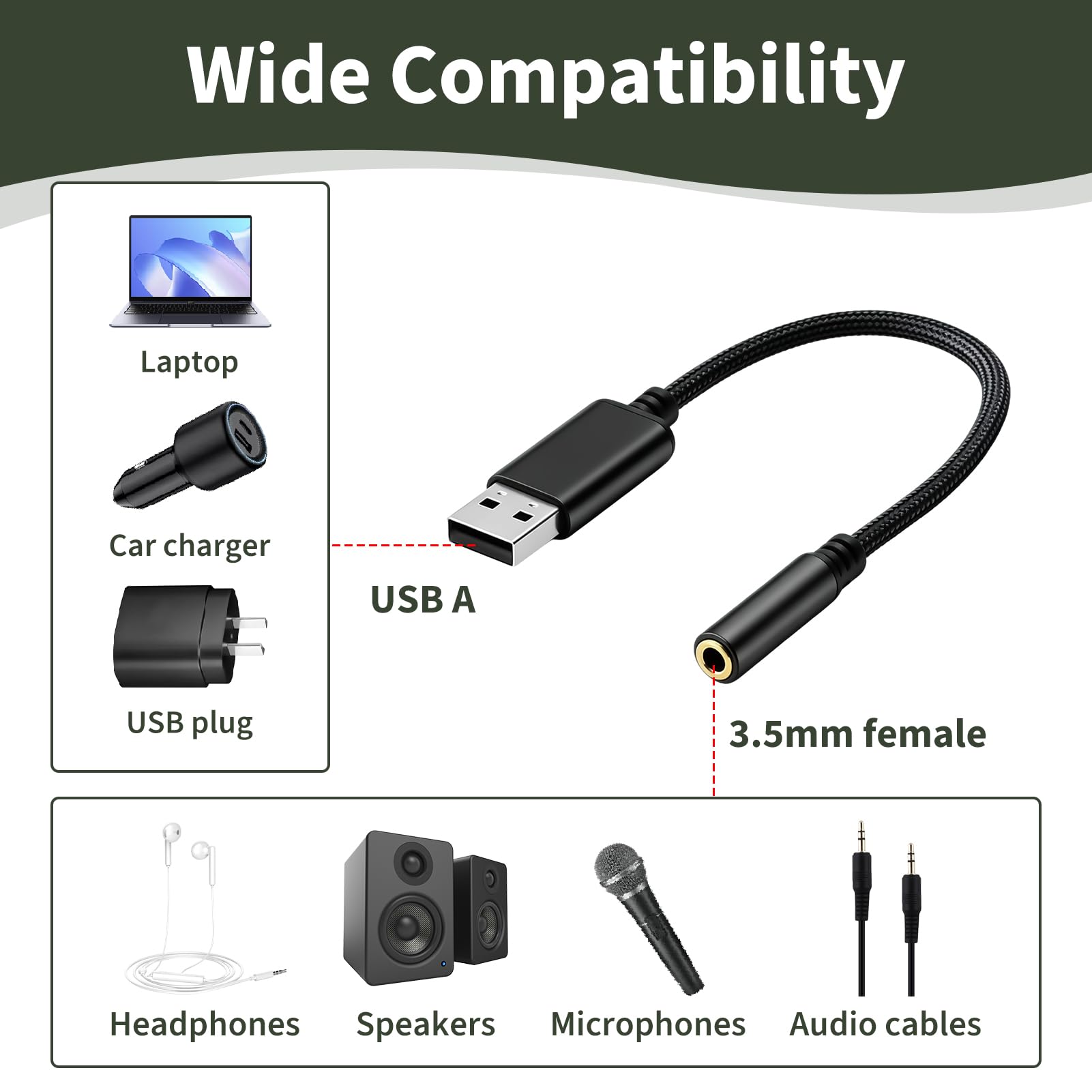 Adaptador USB Jack 3.5mm, Tarjeta Sonido Externa USB con Entrada y Salida TRRS, Soporta 24 Bit 96 KHz, Convertidor USB a Auxiliar para Auriculares y Micrófono para PC Portátil Mac Linux PS5 PS4 Switch