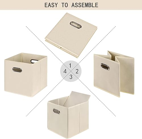 Vista 140 de Contenedores de almacenamiento de tela de tela, organizador de cubos de tela con asas dobles, cestas de almacenamiento plegables para el hogar