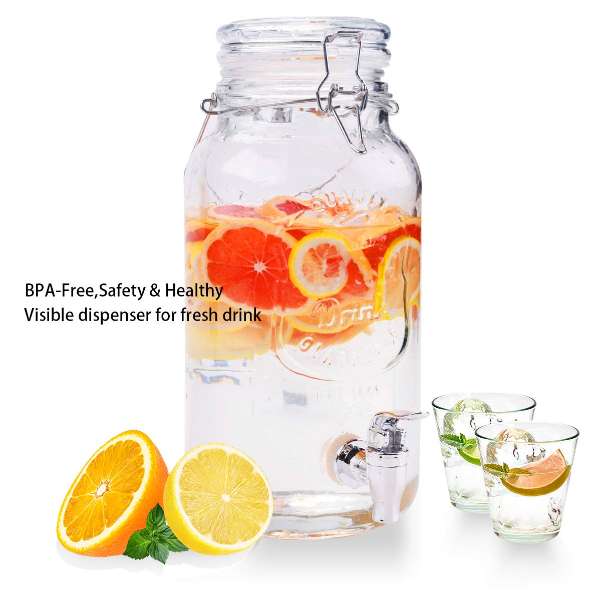 Buy AETKFO Glass Drinks Dispenser with Tap 3.8 Litre Glass Beverage