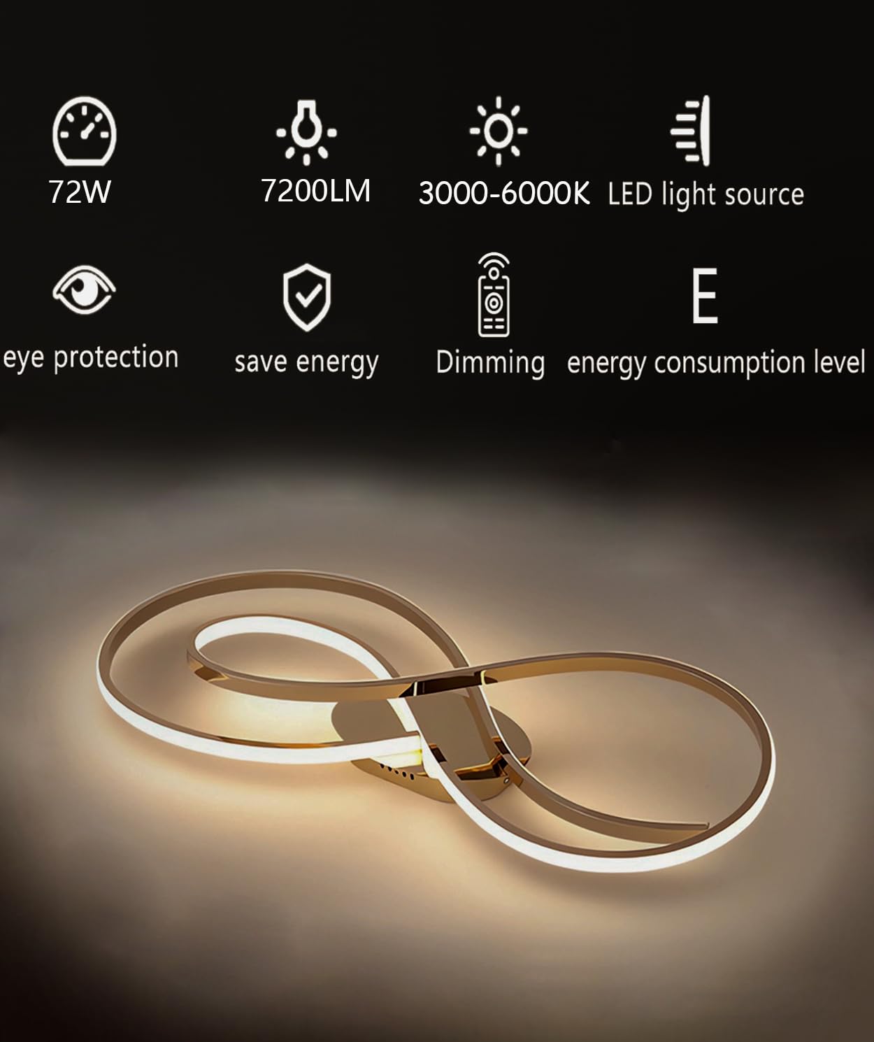 Lampa sufitowa LED 3000-6000K Ściemnialna lampa do salonu z pilotem Ściemnianie Lampa sufitowa do sypialni Nowoczesne oświetlenie sufitowe Żyrandol Oprawy oświetleniowe wewnętrzne (Złoto, L80cm)