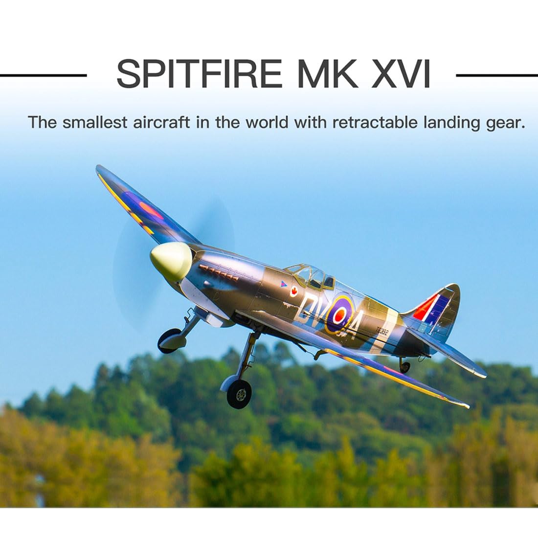 MinimumRC Spitfire MK XV 2.4G 5CH RC Samolot dla dorosłych do latania, przyjazny dla początkujących Warbird ze stabilnym lotem, latanie na zewnątrz, prezenty dla entuzjastów RC (zestaw RTF)