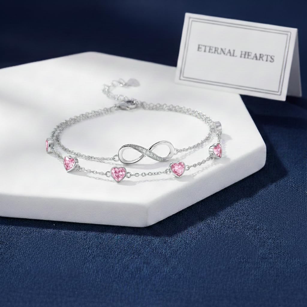 Prismata Infinity Birthstone Charm Link Bracelet/Anklet 925 Sterling Silver Adjustable 12 Months Birthstone Infinity Bracelet/Anklet Birthday Jewelry Gifts for Women Her - Image 3