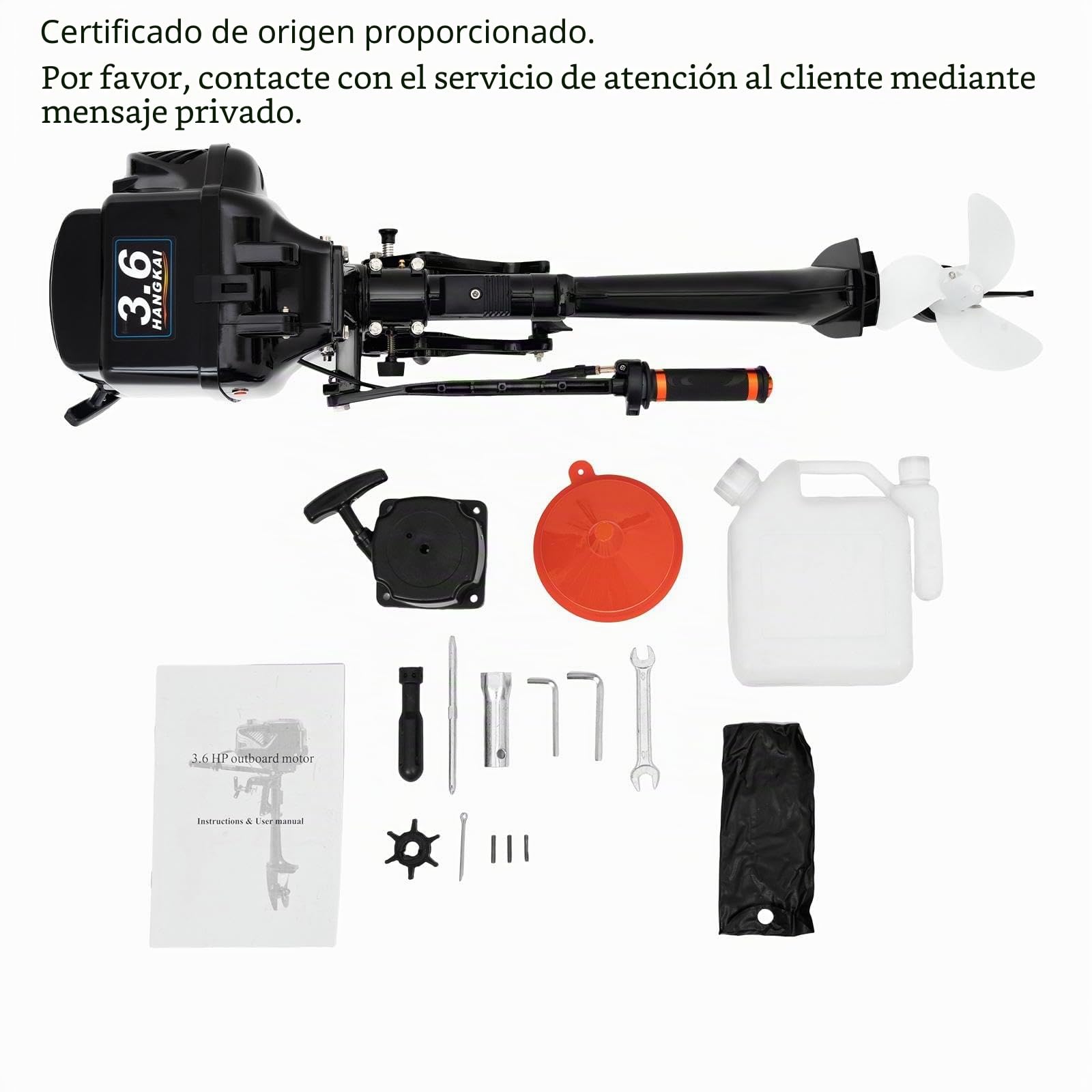 HANGKAI Motor de gasolina de 2 tiempos 3,6 CV fuera de borda, 2 tiempos, Refrigeración mitad agua y mitad aire, CDI, para barcos de pesca y lanchas rápidas
