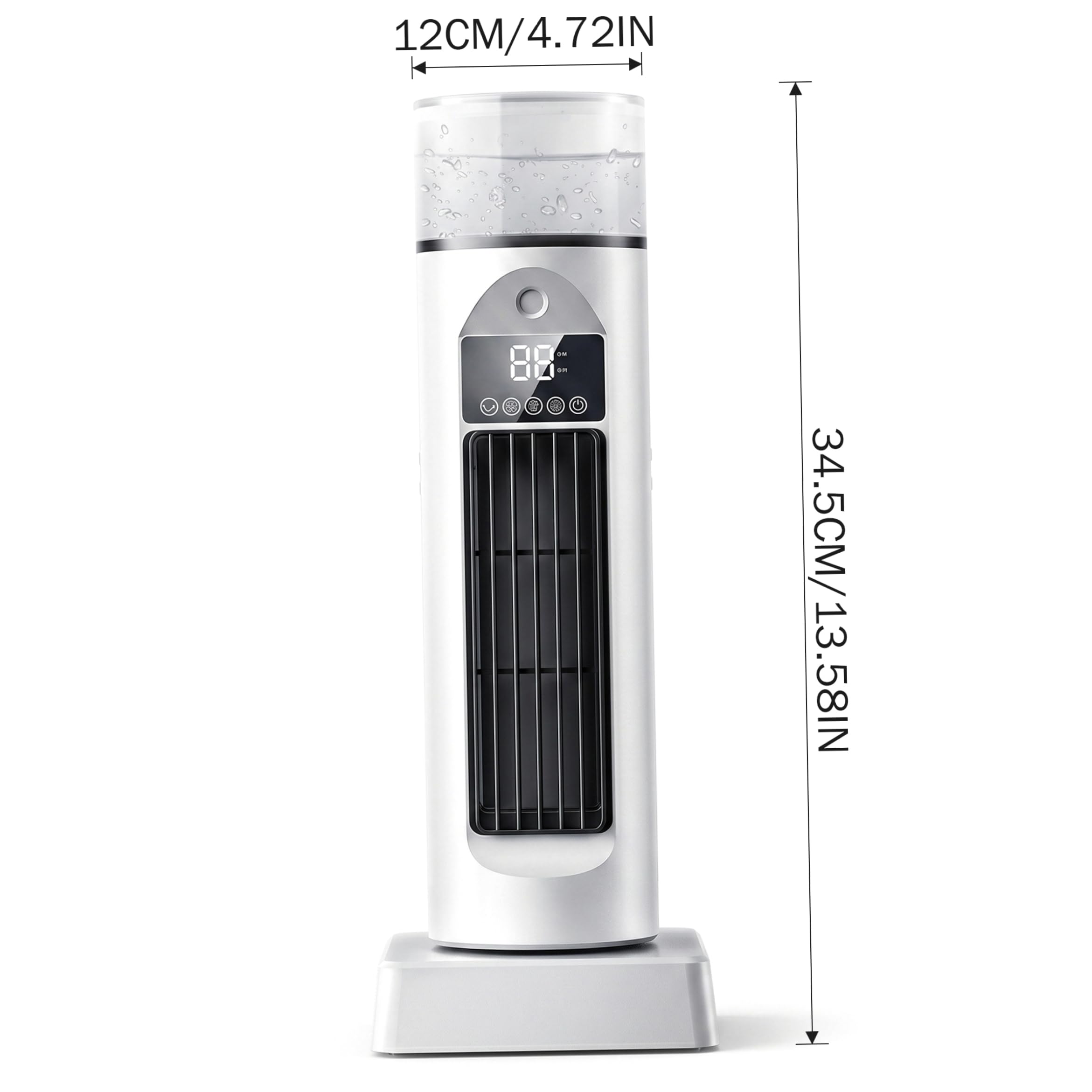 Ventilatore Torre di Raffreddamento, Ventilatore da Tavolo Oscillante Senza Pale a 6 Velocità con Umidificatore e Timer 6 Ore per Dormitorio Home Office, Bianco, 13, ×4, 7 Pollici Freddo per Vent