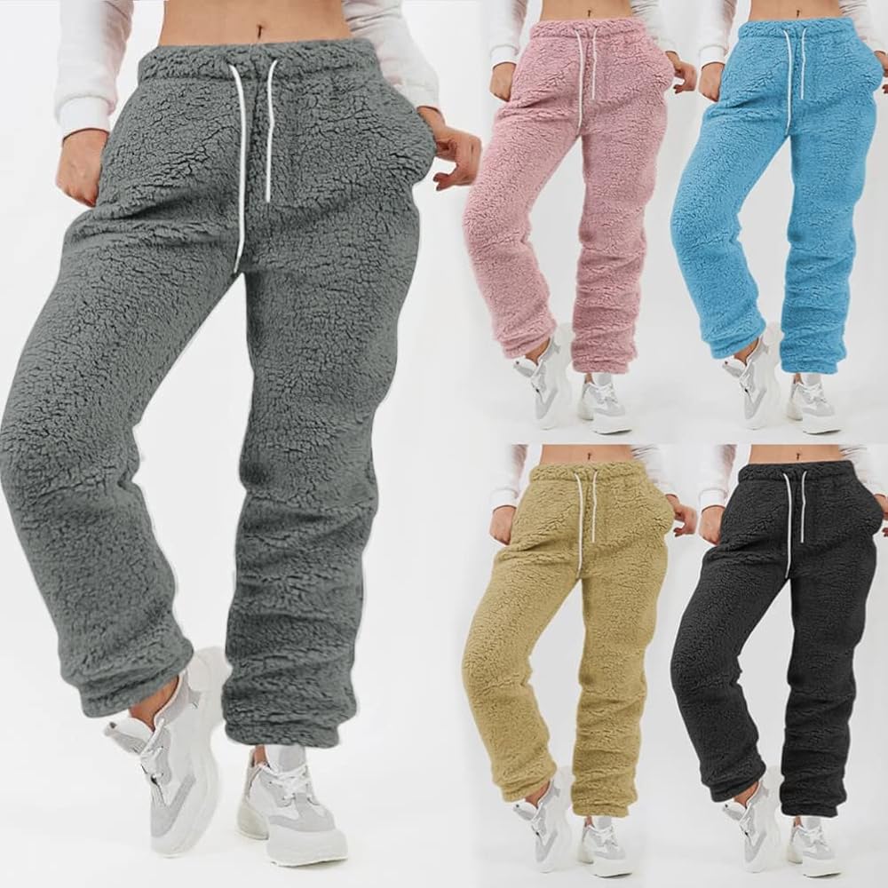 Pantalon Hiver Femme ORANDESIGNE Pantalon Jogging Chaud Femme Polaire Hiver Long Bas De Pyjama Pantalon Souple D'interieur Crayon Trousers Chic Et Elegant Casual Jogger Pants Gris XS Jogging Femme Coton