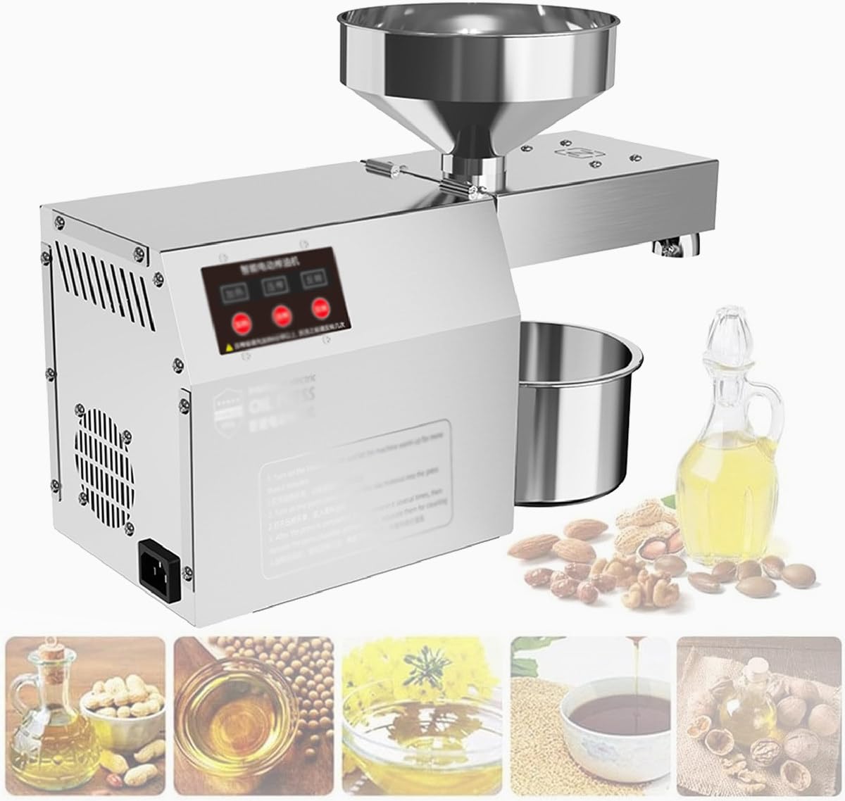 MYUYEE Stainless Steel Oil Press, Automatic Electric Machine,Automatic Millfor Nuts Walnut Linseed Olive Kernel Almond Rapeseed