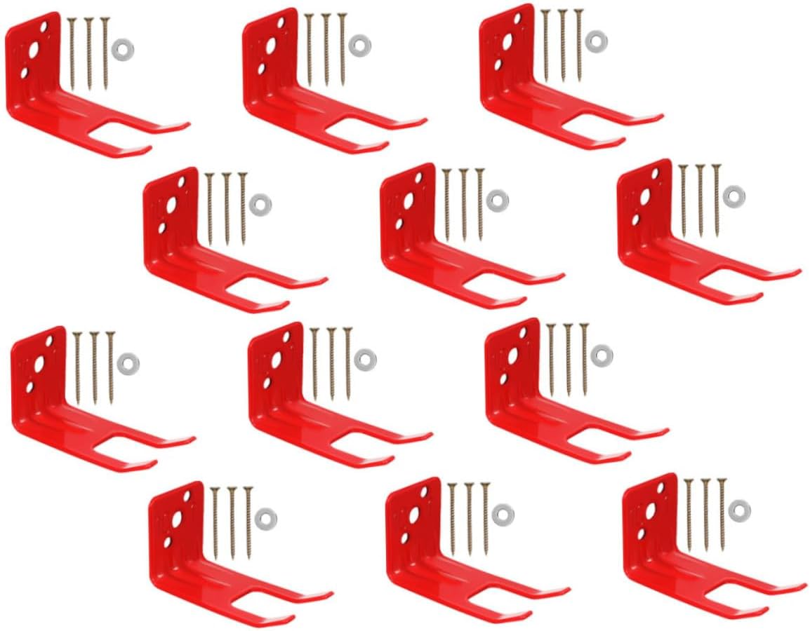 Red Metal Fire Extinguisher Wall Mount Bracket with Screws Heavy-Duty Holder for Home Kitchen Classroom Stable Secure Fit Space-Saving Design Enhanced Visibility Adaptable