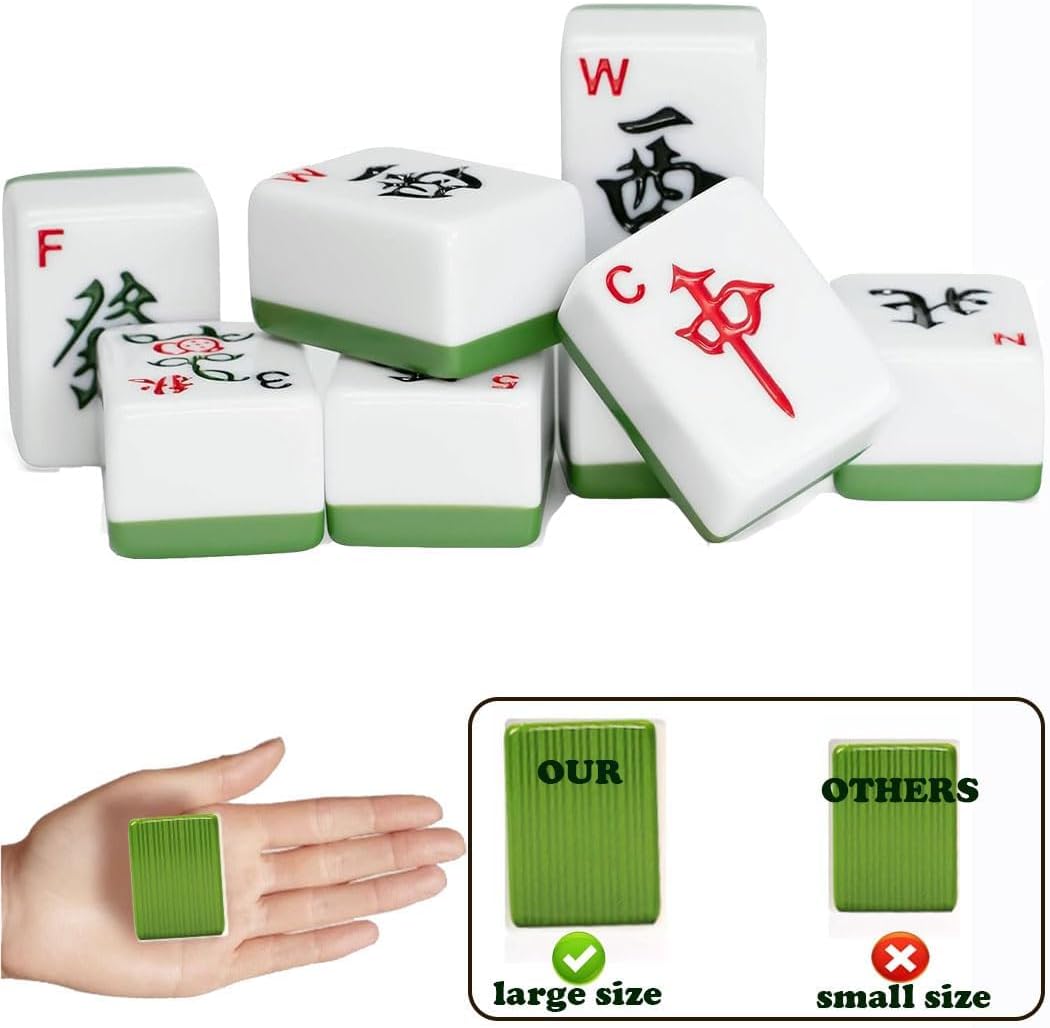 Mahjong Set,Chinese Mahjong Game Set with Carrying Travel Case, 1.5'' Large 146 Tiles with Arabic Numerals, 3 Dices, A Wind Indicator, A Set of Chips, Mah Jongg Set