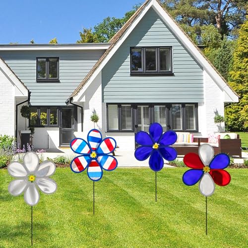 MuuXii Wind Spinners Craft, Whirligigs Wind Spinners, 4PCS Patriotic Commemorative Day Decorations, 4th of July Memorial Windmill, National Flag Color, 10.2inch DIY Pinwheel Garden Lawn Courtyard - Thumbnail 5