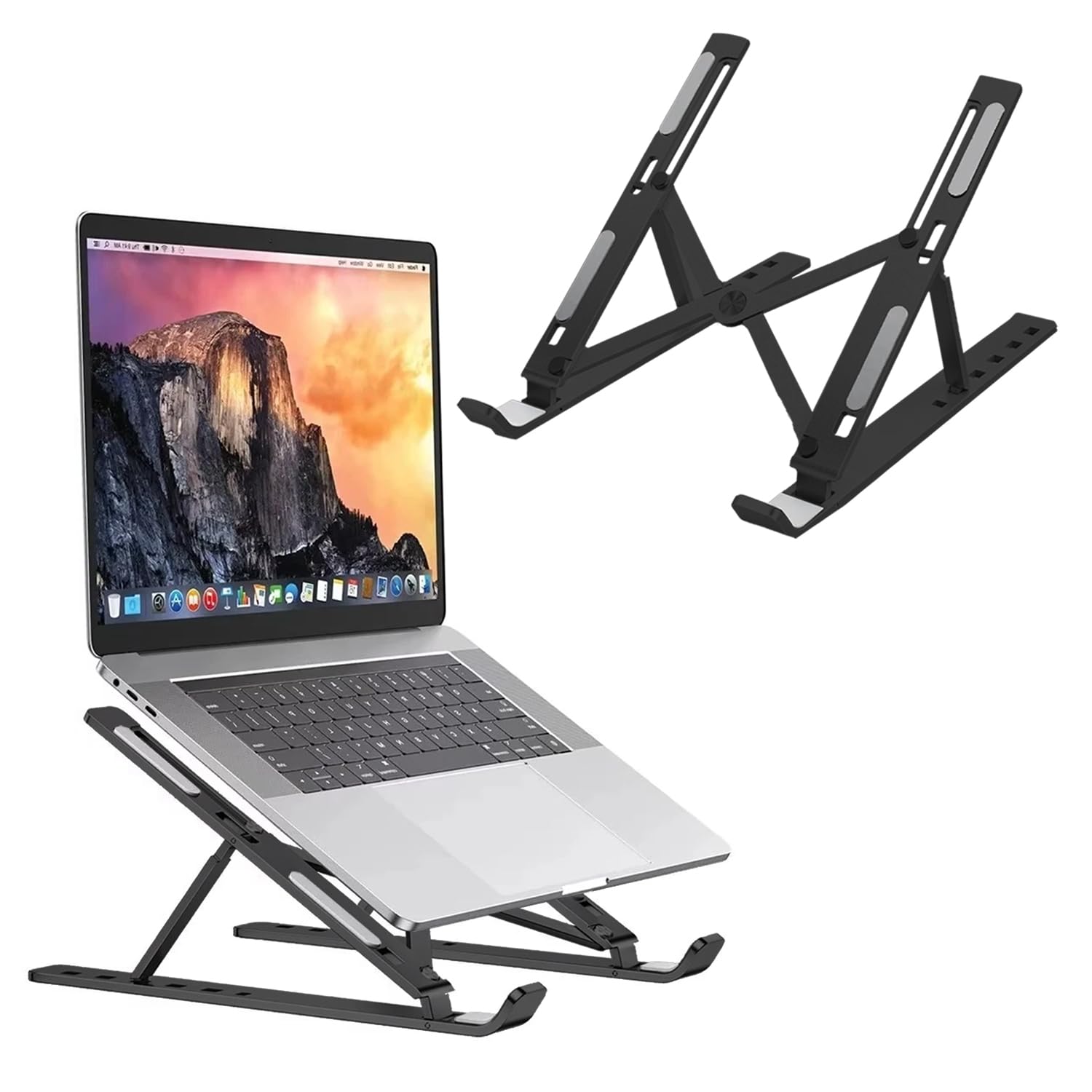 Roe Tenpo Laptop Stand For Desk, 6 Levels Height Adjustable Laptop Riser For Desk, Foldable & Portable, Compatible with MacBook Air/Pro, HP, ASUS, Dell, Most 10-15.6” Laptops/Tablets (Black)