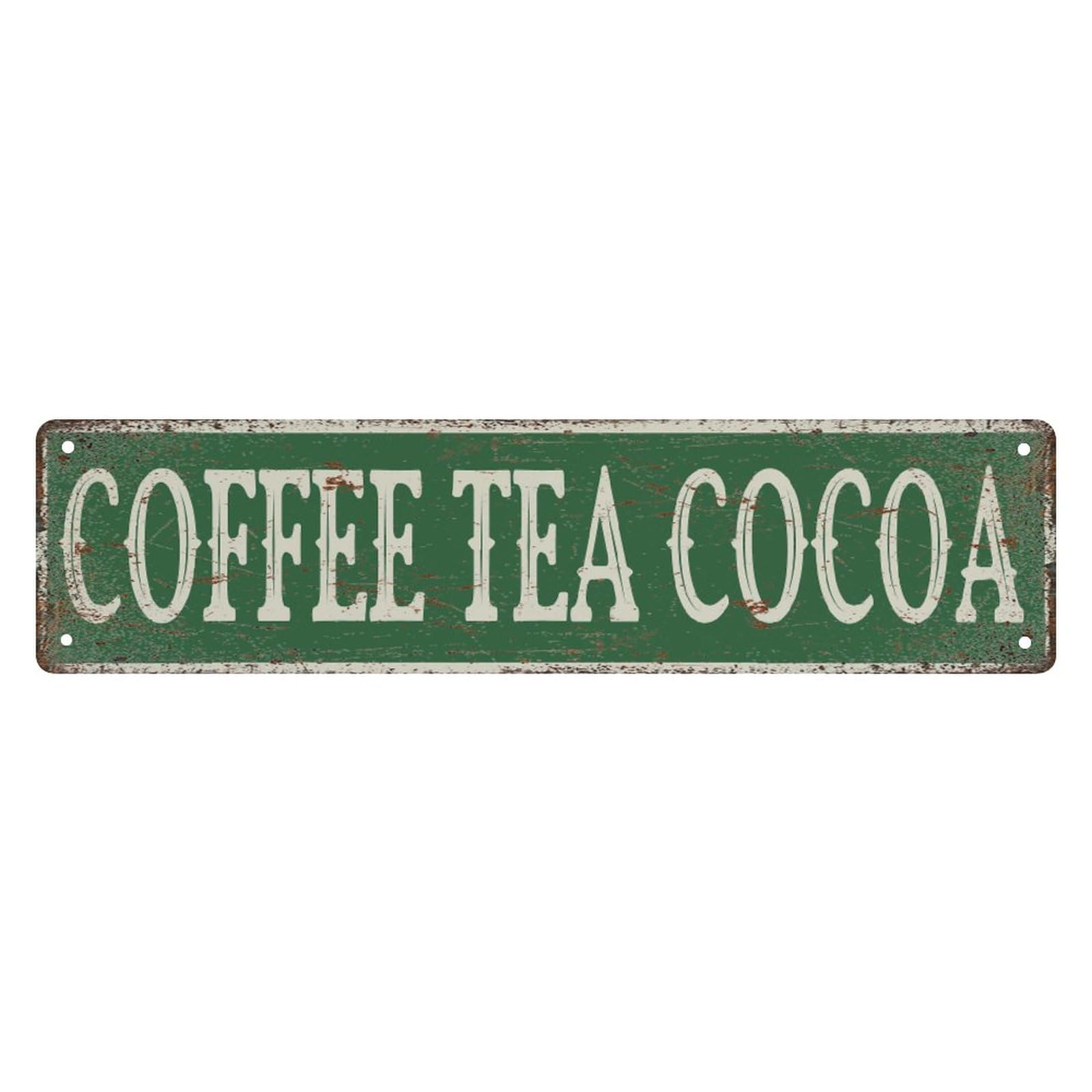 Coffee Tea Cocoa Retro Tin Signs Plaque Aluminum Street Sign For Bedroom Kitchen Garden Wall Pub Club Coffee Hanging Decor 4x16 Inch