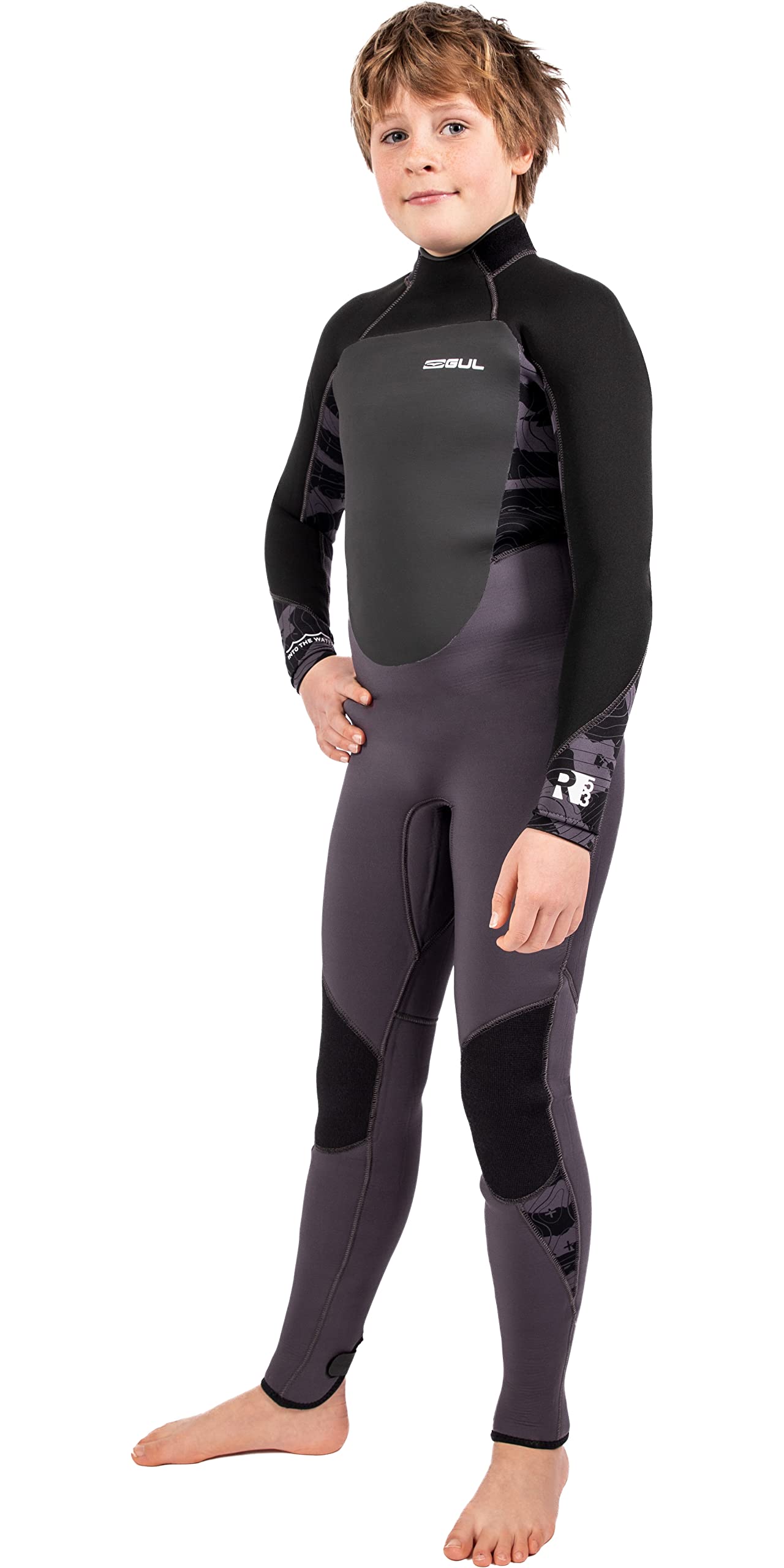 Gul Junior Response 5/3mm GBS Back Zip Wetsuit - Charcoal Contour Camo - Thermal Warm Heat Layer Layers Easy Stretch