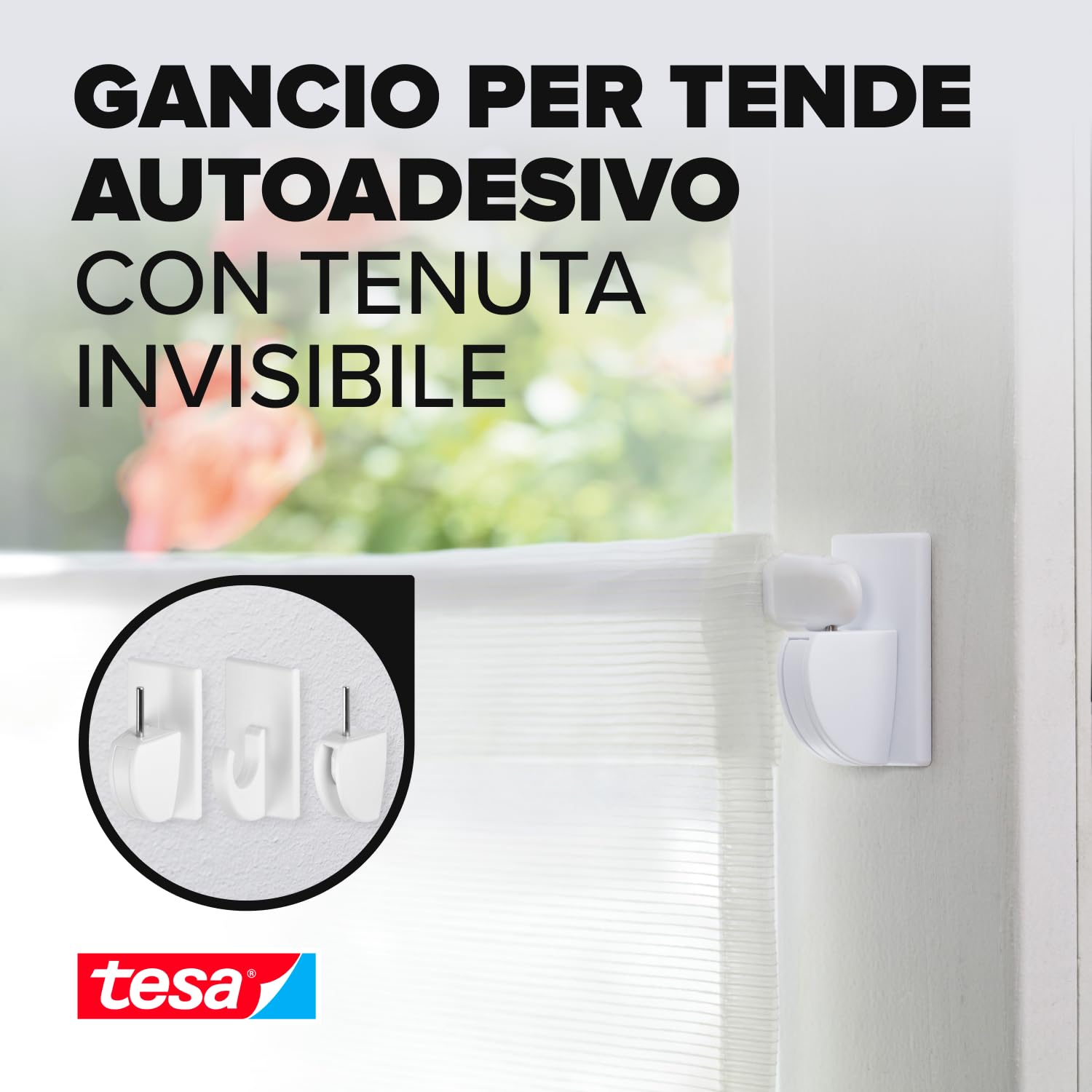 Tesa 58034 Powerstrips Tesa Vario- Ganci per tende (confezione a 4)