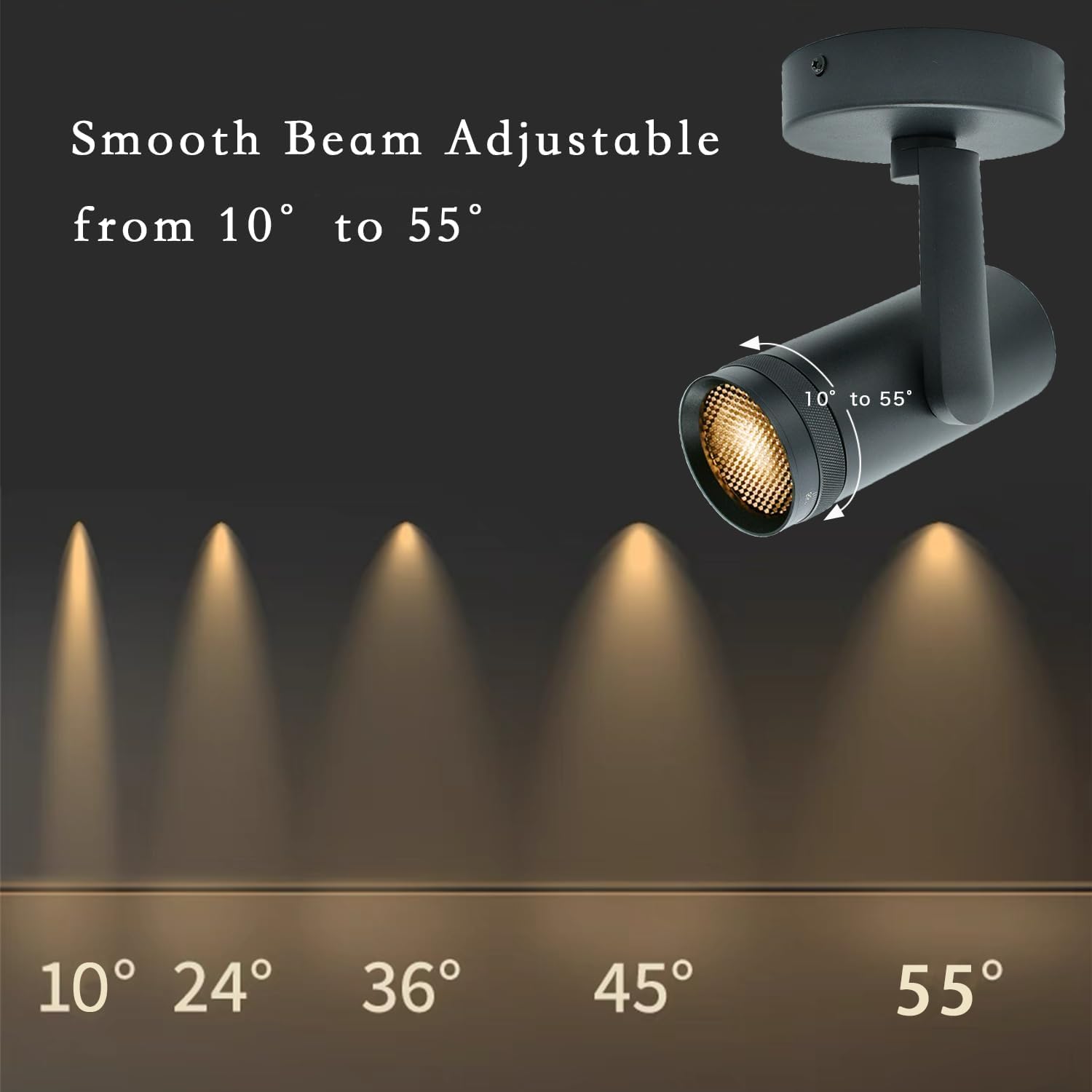 15W LED Dimmable and Zoomable Ceiling Spotlight with Anti-Glare Honeycomb Mesh | Adjustable Spot Light for Living Room, Gallery | 10°-55° Zoom，10%-100% Dim，3000K, CRI 98, Flicker-Free, Black