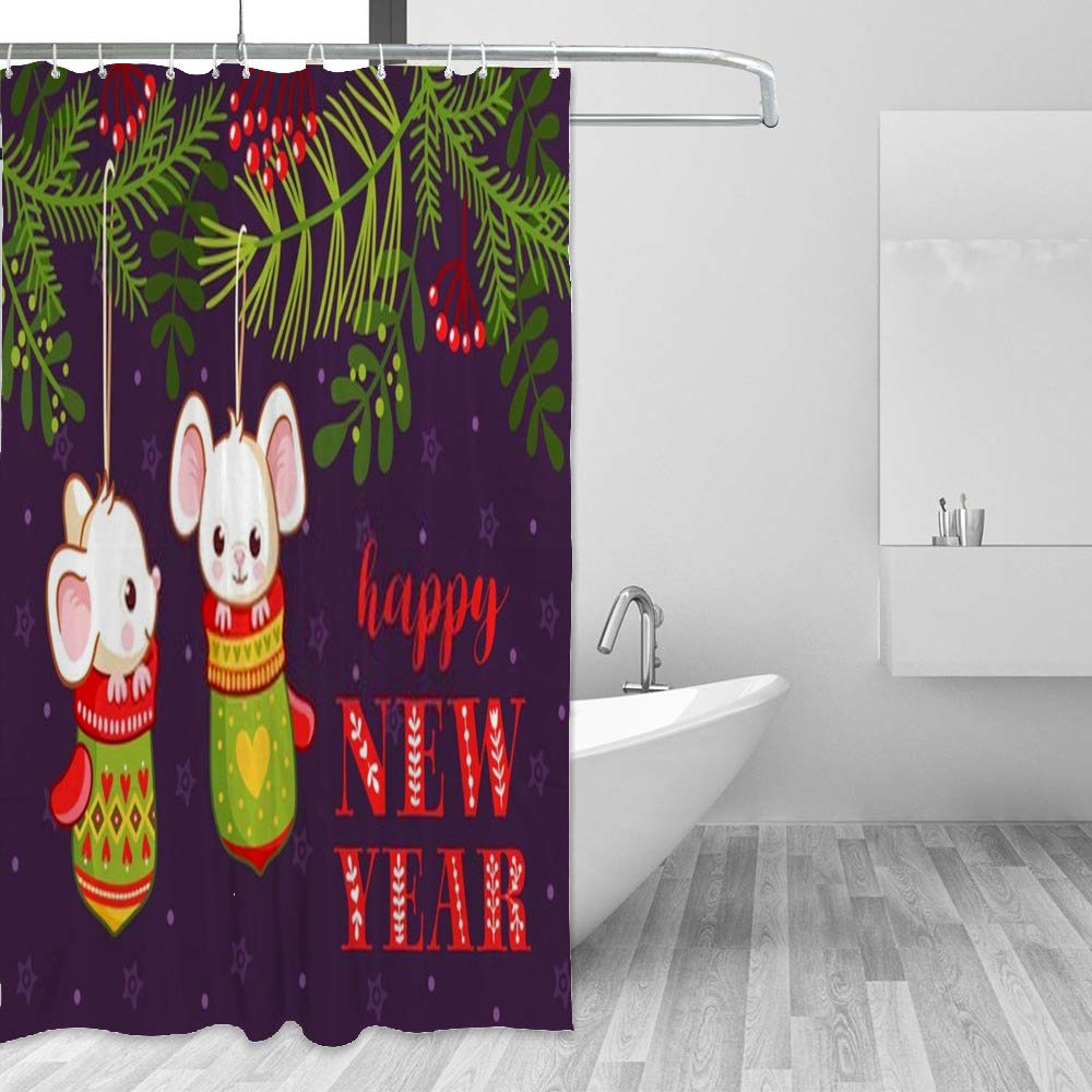 Rideau de douche long résistant aux moisissures au motif de Noël poétique