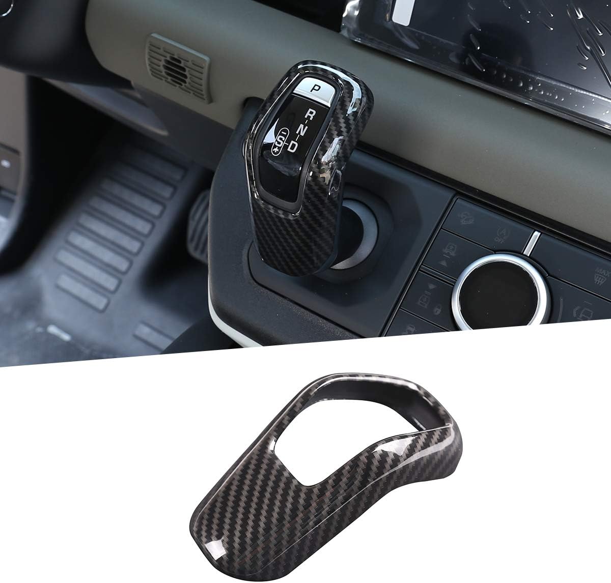 ABS Plastic Car Center Console Gear Shift Knob Cover Trim for Land Rover Defender 110 2020 (Carbon Fiber Style)