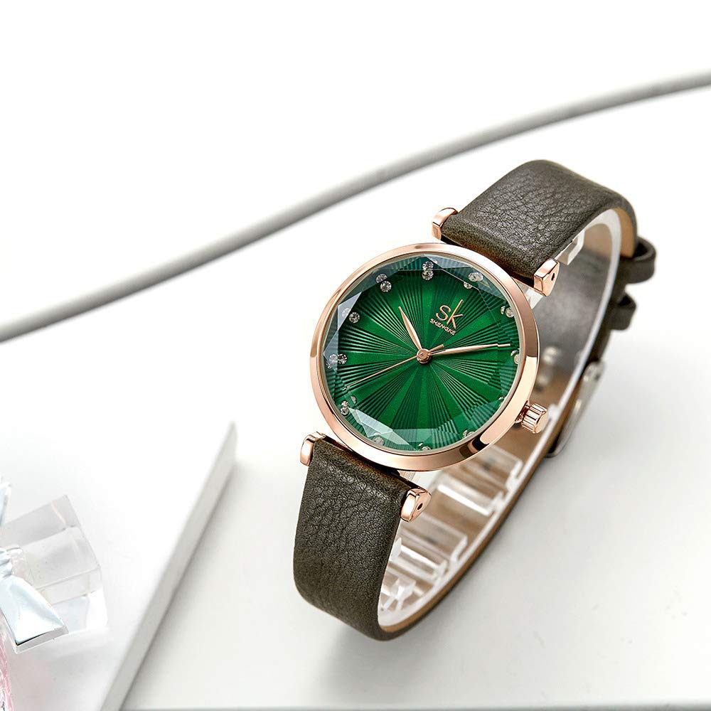 SHENGKE Orologi analogici al quarzo da donna con cinturino in pelle K0099L (verde)