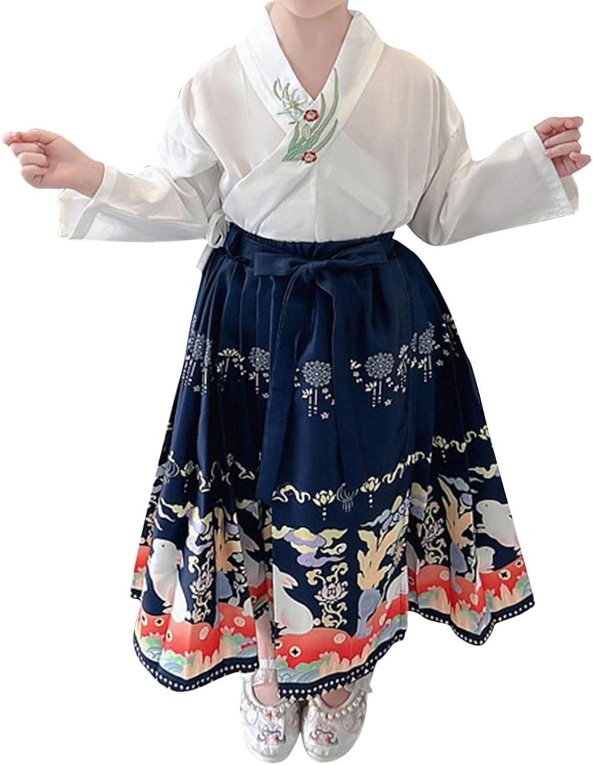 Toddler Girls Horse Face Skirt Vintage Tie A-line Swing Skirts Chinese Traditional 𝐌ing Dynasty Outfits