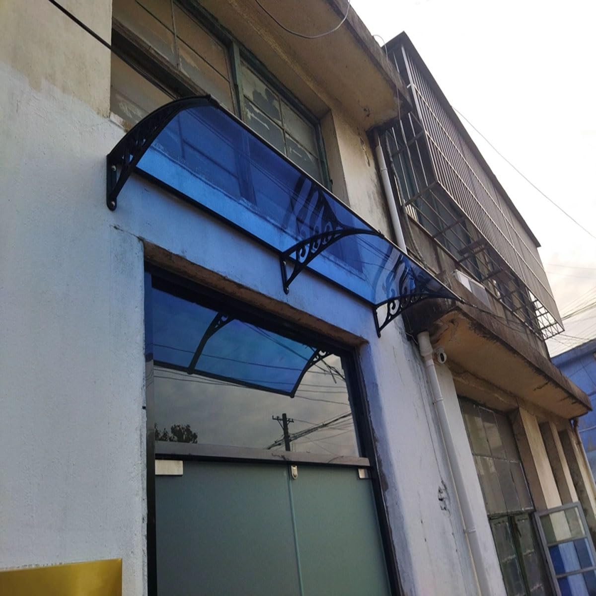 Tejadillo Marquesinas Exterior Aluminio 80x100 100x120cm 300x100 300x200 Marquesina Puerta en Jardín Grandes Soporte de Aleación de Acero Plastico Toldos Techo Delantero Lluvia Fácil de Instalar(lago