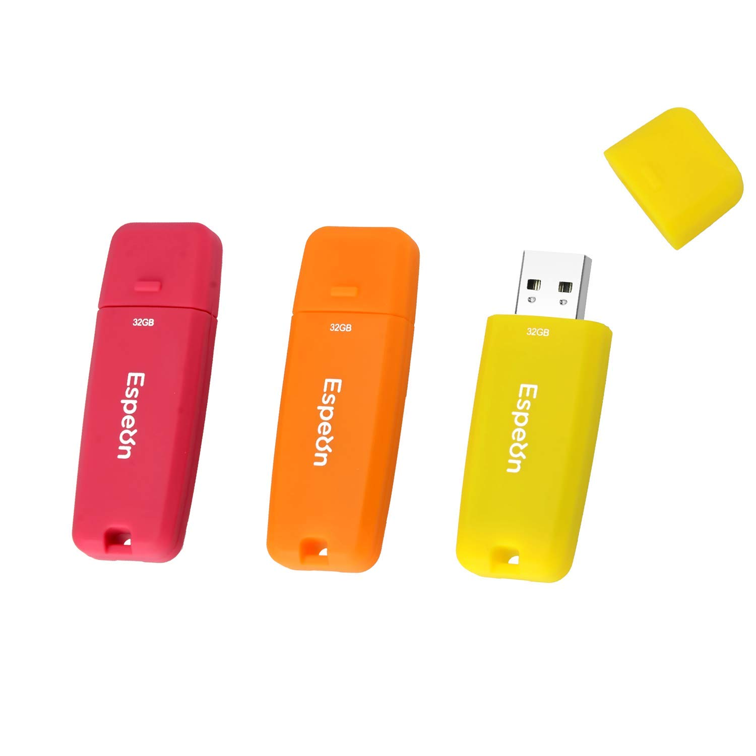Espeon 3-Pack 32GB USB 2.0 Flash Drive, Vibrant colours - Orange, Yellow, Red