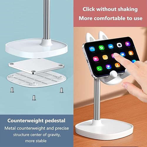 Miniatura 9 de Lindo soporte de teléfono para gato, soporte para teléfono celular con cabeza de gato para escritorio, ángulo y altura ajustable, compatible con