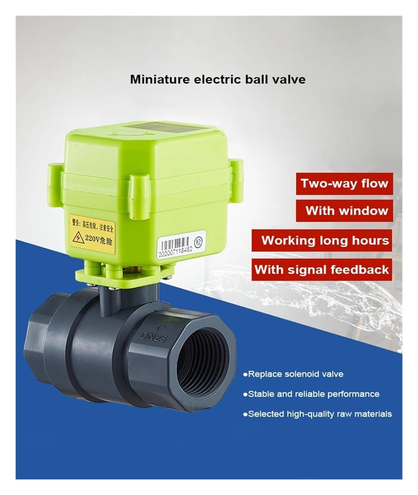 Válvula de Bola motorizada con retroalimentación de señal, válvula de Bola de PVC IP65 con accionamiento, válvula de Bola eléctrica, válvula de Agua CA/CC 12V 24V 220V(AC24V_XY-04K)