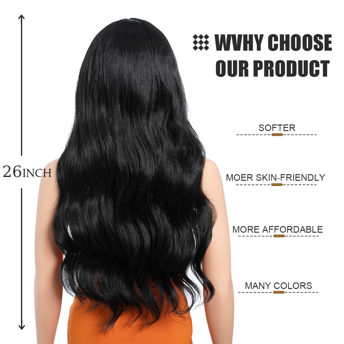 26 Inch Long Wavy Wigs for Women Black Wig with Bangs Ombre Brown Wig with Dark Roots Long Layered Wig Heat Resistant Synthetic Wig Natural Looking Wigs for Daily Party Use(1B) - Image 4