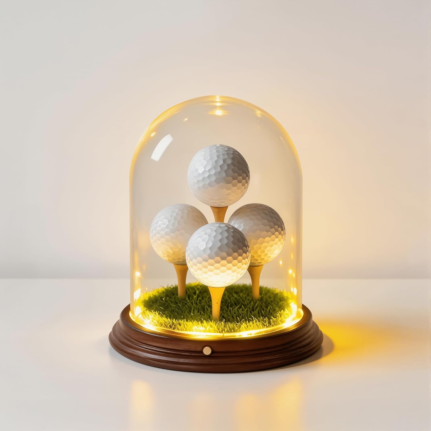 Illuminated Golf Ball Display Case,Hole in One Golf Ball Display Case,Clear Glass Memorabilia Stand with Wood Base,Single Golf Ball Holder for Souvenirs & Collections (Golf Balls Not Included)