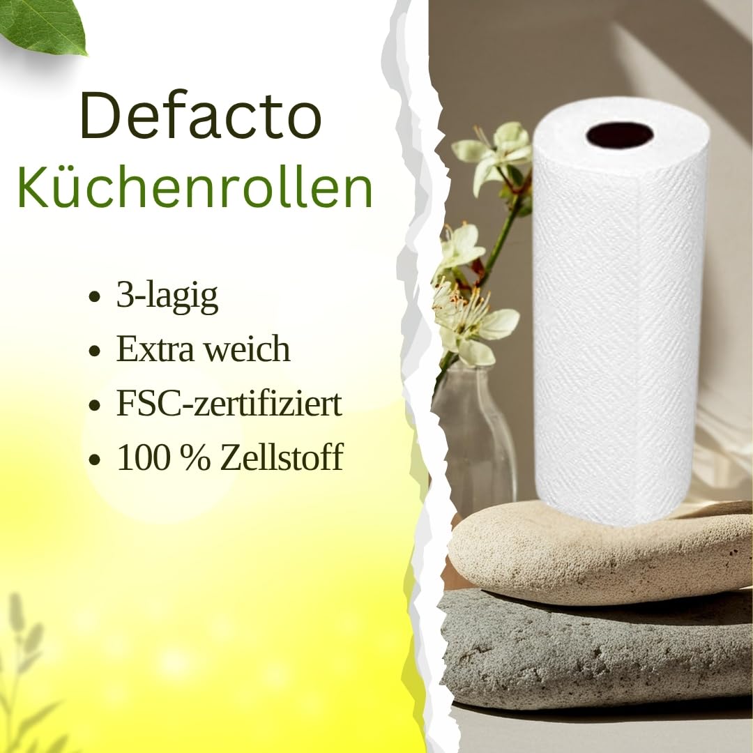 32/64 rolki Defacto rolki kuchenne, 3-warstwowe, ręczniki, ręczniki kuchenne, ręczniki do gospodarstwa domowego, 100% celulozowa FSC® (32)