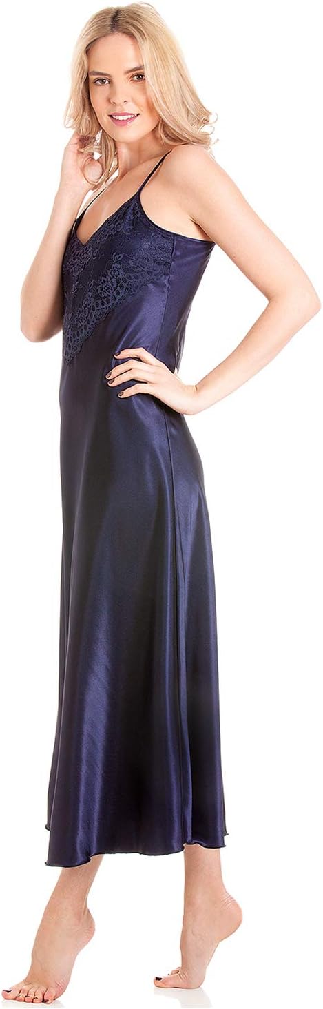 Women's Satin & Deep Lace Long Chemise Negligee Nightdress Nightie Size 10-28 N50