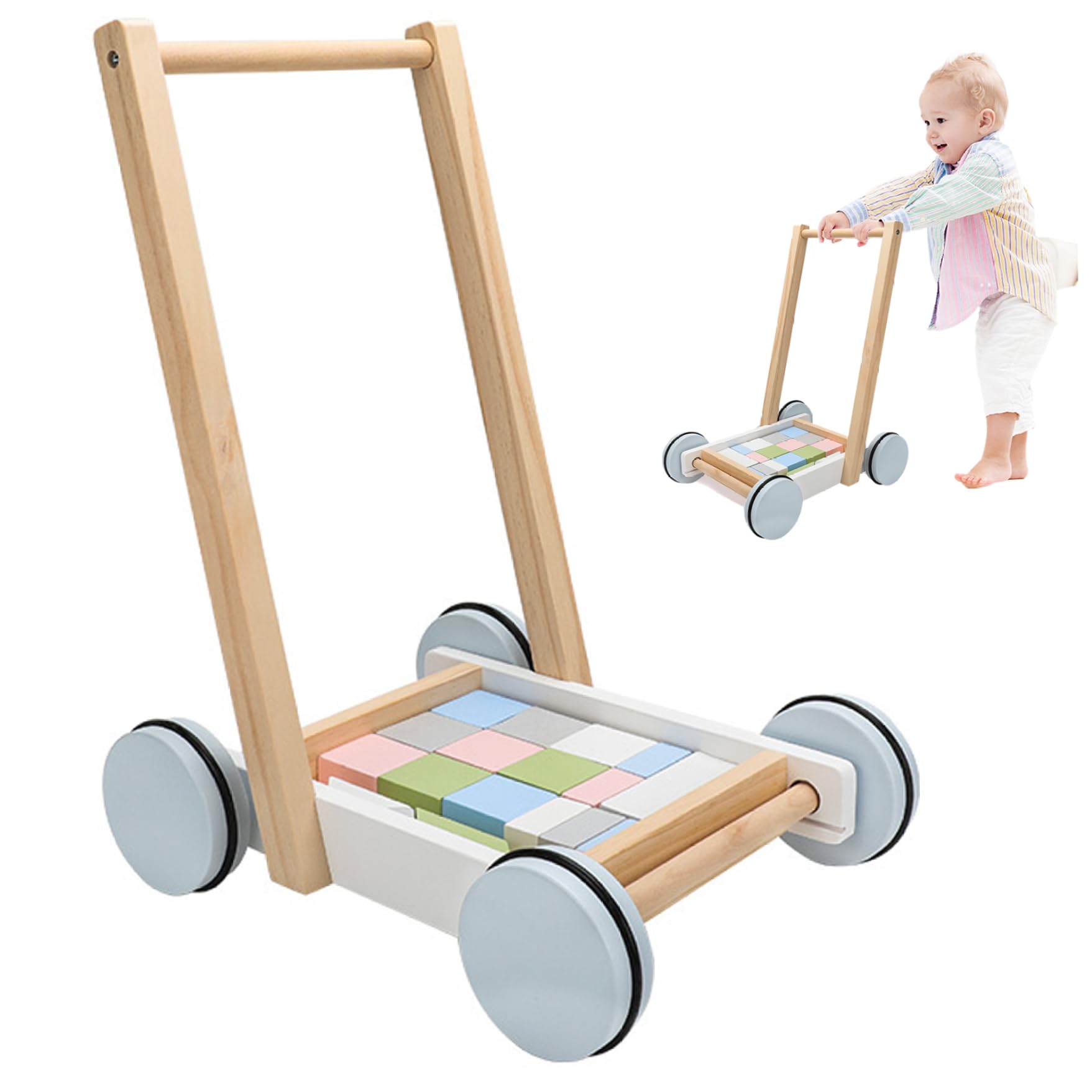 Andadores empuje para bebés 6 a 12 meses, andador madera para aprender a empujar y tirar, andador fácil configuración que promueve habilidades esenciales desarrollo.