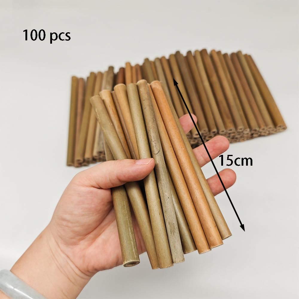 Material de relleno de tubos de hotel para insectos, 100 unidades, tubo de bambú natural de 15 cm de longitud, accesorios de casa de abeja, respetuoso con el medio ambiente en el jardín
