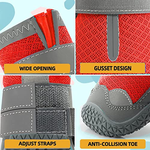 Image of PETANGEL Dog Boots for Hardwood Floor | Pack of 4pcs Breathable Dog Shoes | Dog Booties with Reflective Anti-Slip Sole | Outdoor Paw Protectors with Rubber Soles for Hiking and Running (Size: 4)
