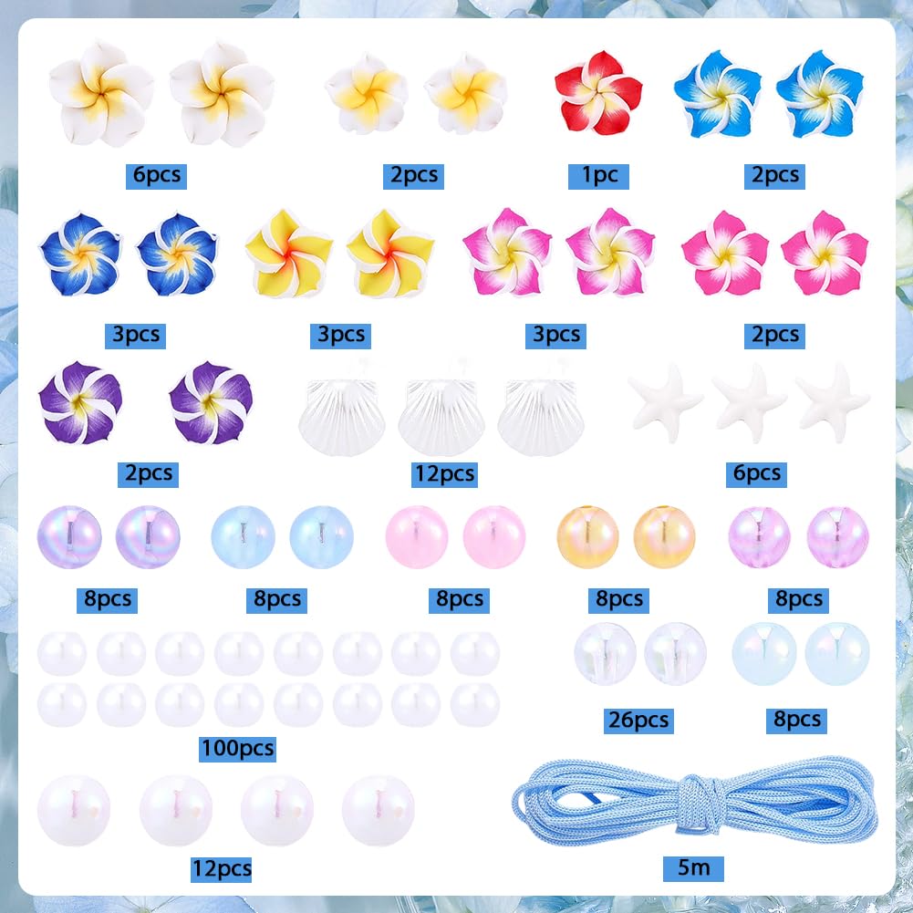SUNNYCLUE 1 boîte de 228 pièces Kit de Création de 6 breloques pour Téléphone (Drapeau Cordon Perles en Forme D'Étoile de Mer Perles de Fleur de Frangipanier Perles de Fleur D'Été Perles de Fleur D'Ét