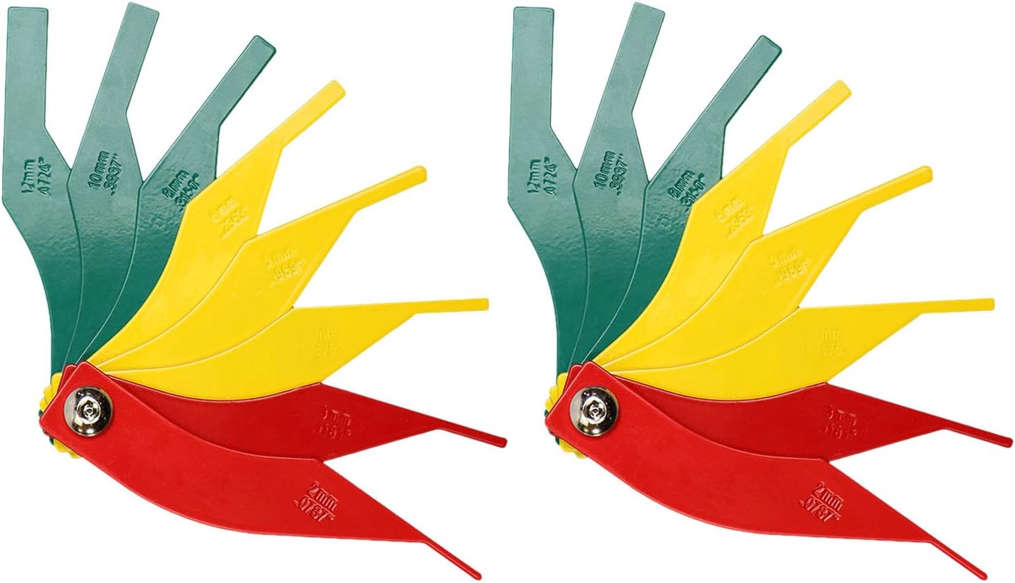 2 Pack Brake Lining Thickness Gauge, Automotive Brake Pad Measuring Tool 8-in-1 Brake Lining Gauge Set, Color Coded/SAE & Metric/Heavy Duty Brake Lining Measuring Tool