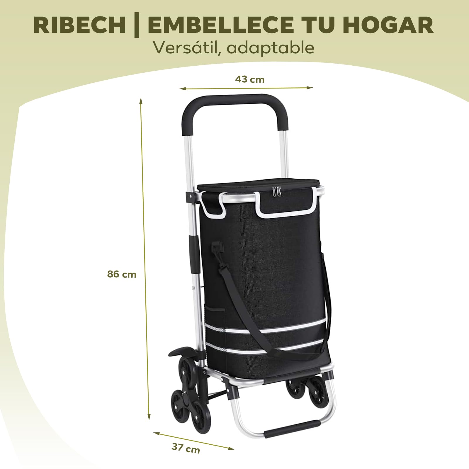 Carro de la Compra Plegable 56L con Compartimento Frigorífico | 3en1 Transformable en Carretilla y Bolsa de Transporte | Carga hasta 30kg | Estructura Aluminio Resistente e Impermeable | Negro