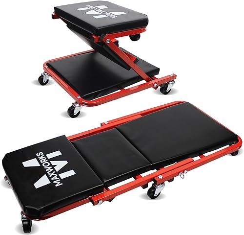 MaxWorks 50873 2 en 1 Mechanic Creeper 36 pulgadas Z-Creeper Seat 300 lbs Capacidad de perfil bajo Creeper con 6 ruedas para garaje tienda