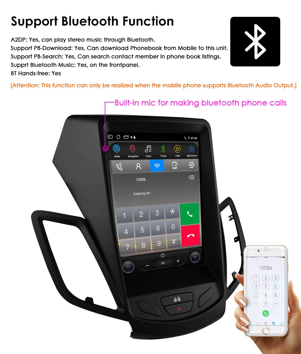 Ossuret Autoradio pour Ford Fiesta (2009-2017), 9.7 Pouces Android 13 écran Tactile 2+32 Go Navigation GPS avec Carplay Android Auto WiFi Bluetooth USB