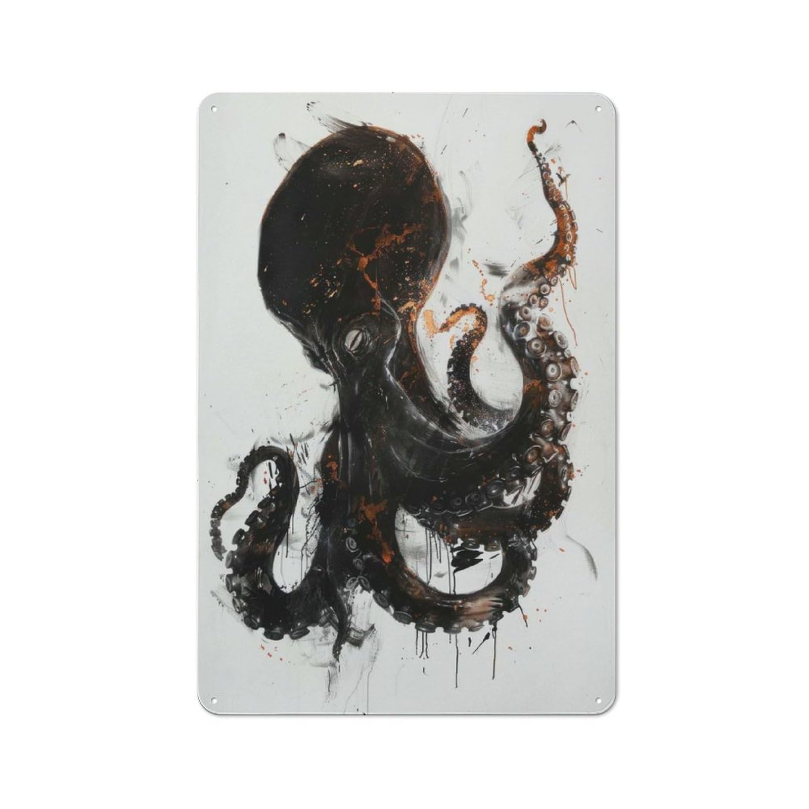 Tin Wall Plaque 30x20cm with Octopus Watercolor Art for Guest Room Or Hallway, for Updating Guest Room And Hallway after Moving