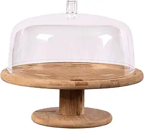 Ou Boleira com Pé em Bambu e Cúpula Transparente Linha Sense