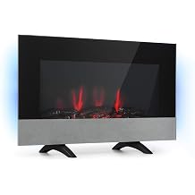 Klarstein Basel Baseline Electric Fireplace Fan Heater, Power 2000 Watt, 2 Heat Settings, LED Flame Illusion in 7 Colours, LED Backlight, Thermostat, Weekly Timer, LED Display, Black