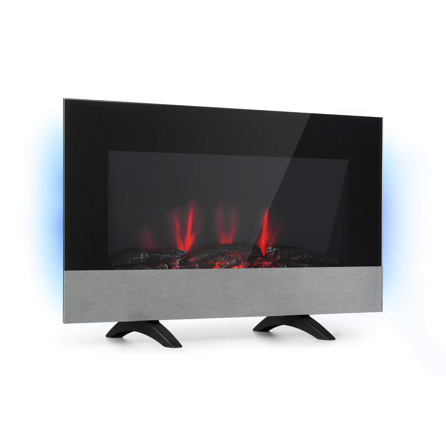 Klarstein Basel Elektrokamin - Heizlüfter mit 1000 oder 2000 Watt Heizleistung, 2 Heizstufen, LED-Flammenillusion in 7 Farben, Thermostat, Stand- oder Wandmontage, Wochentimer, schwarz